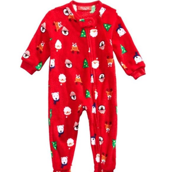 Macys Family PJs Footed Santa Pajamas Holiday Red Fleece Size 12 Mo Christmas - Picture 1 of 2